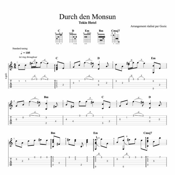 Tablature de Durch Den Monsun de Tokio Hotel
