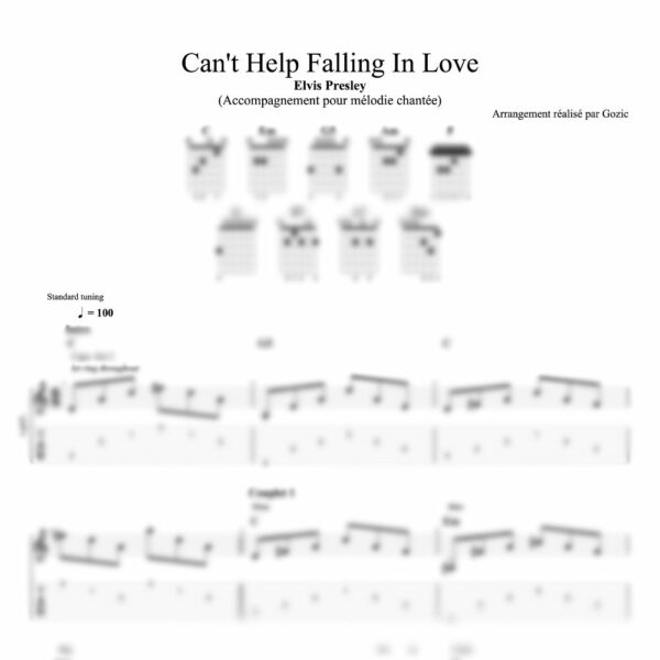 Tablature floutée de la seconde version de Can't Help Falling In Love de Elvis Presley