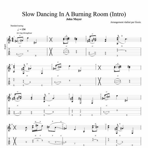 Tablature de l'intro de Slow Dancing In A Burning Room de John Mayer