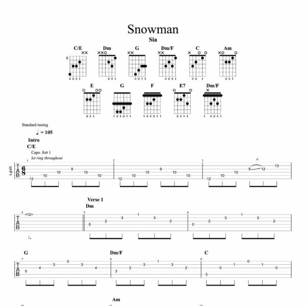 Tablature de Snowman de Sia